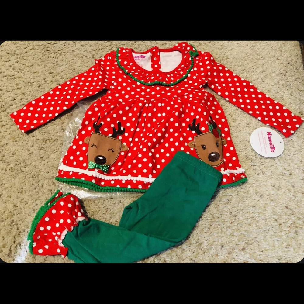 New with Tags Nannette Kids Christmas Reindeer Outfit